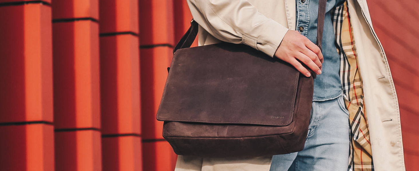 LEABAGS Латтоп-сумка Оксфорд з натуральної шкіри 15 дюймів - Месенджер, робоча сумка, 38x31x10 см, Коричневий