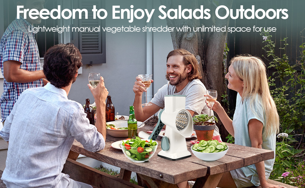 Ручна тертка для сиру та овочів Dreamhigh з ручкою, 3 змінні леза з нержавіючої сталі, для сиру, овочів, горіхів, моркви, огірків, білий колір