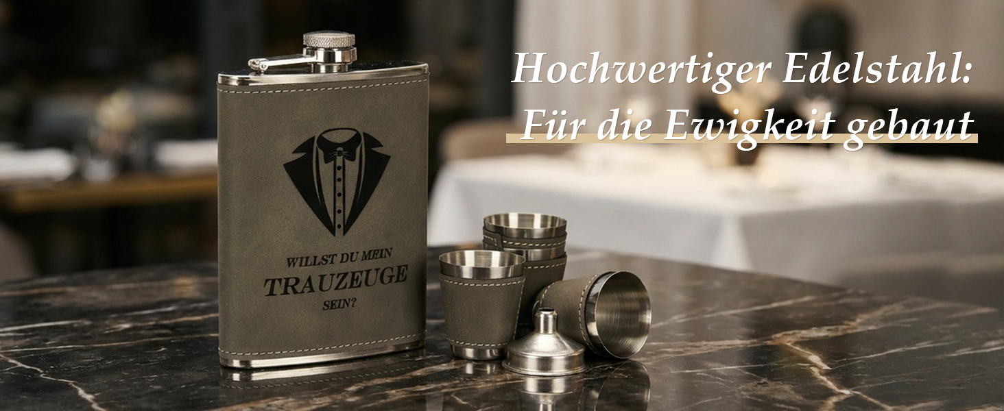 Персоналізований набір фляг 8oz з гравіюванням – фляга з нержавіючої сталі, 4 склянки, воронка та подарункова коробка для дружби, подарунок на весілля для чоловіків та жінок, сірий колір