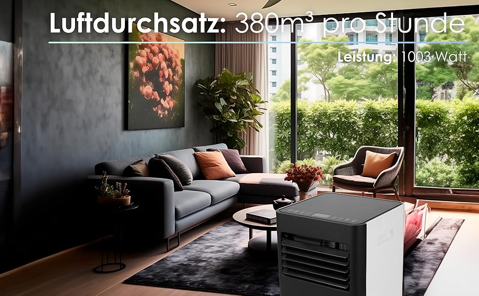 Мобільний кондиціонер Echos 3-в-1 з Wi-Fi, 9000 BTU, з витяжним шлангом, таймером 24h, пультом керування. Функції: охолодження, вентиляція, осушувач.