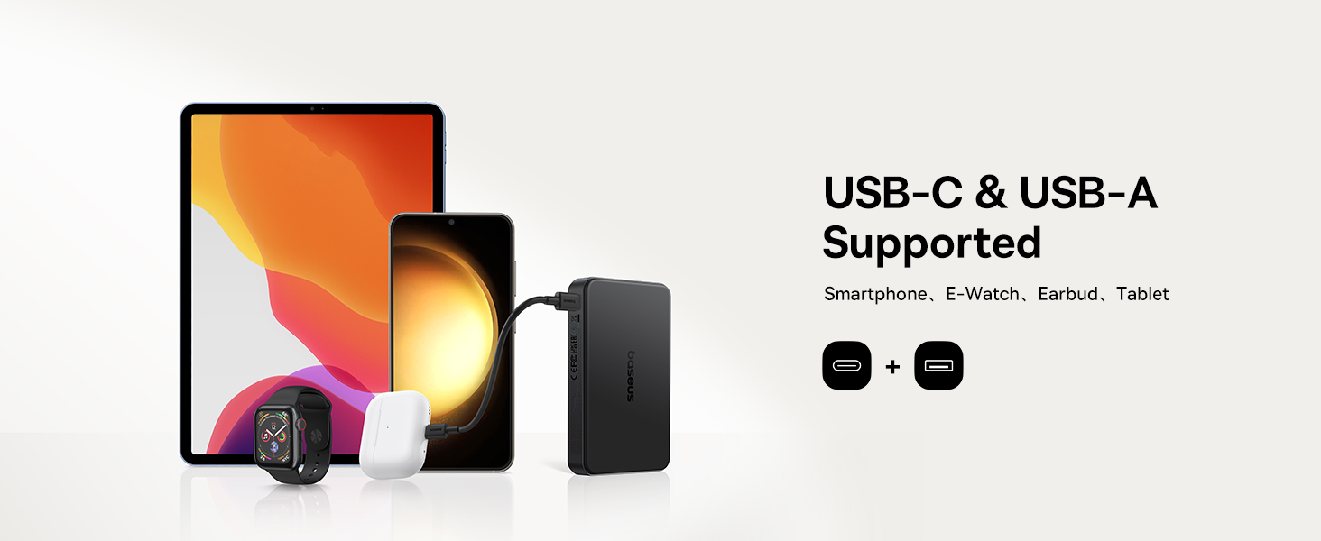 Power Bank Baseus 10000mAh: Бездротова зарядка 15W, MagSafe, PD 22.5W, USB-C, Білий/Чорний