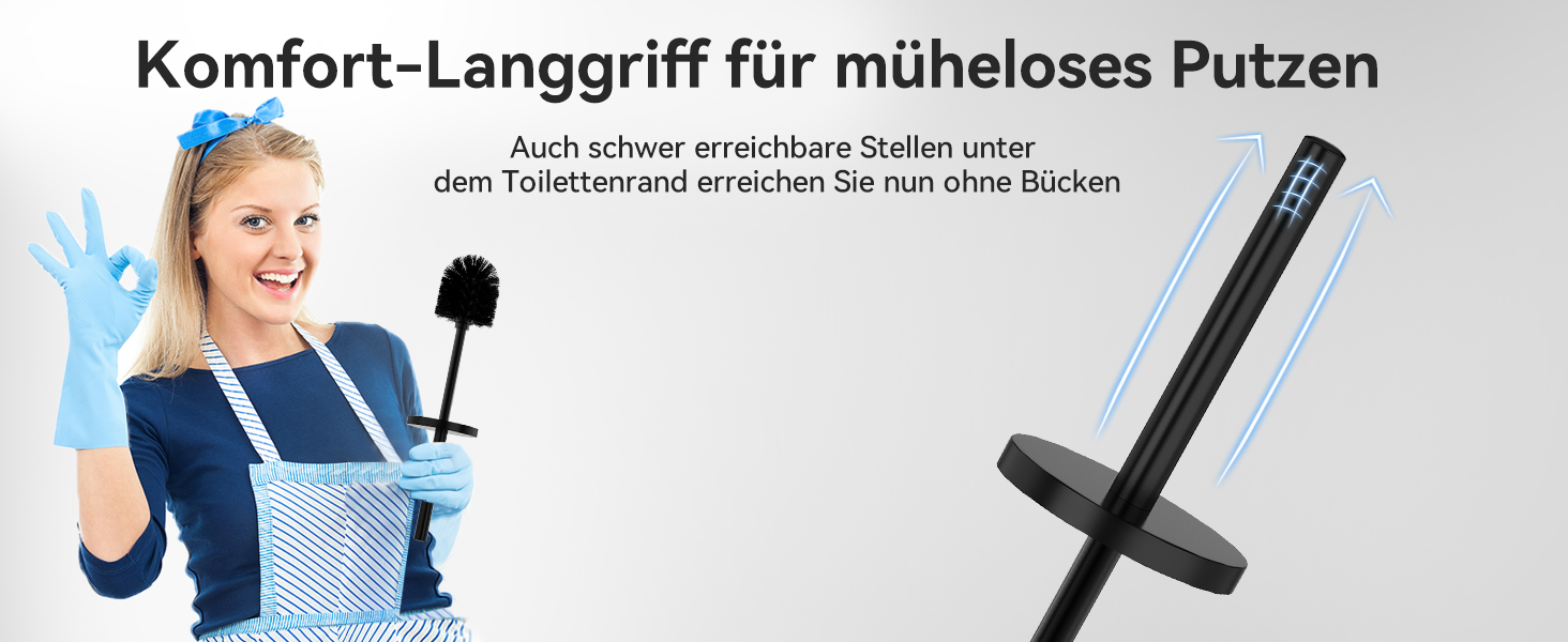 Торцева щітка для унітазу DOWRY з тримачем, 2 насадки, металева, чорна, циліндрична