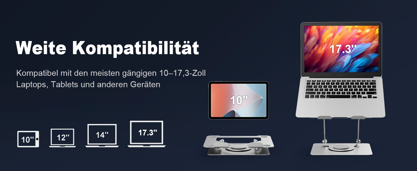Підставка для ноутбука GRIFEMA GB1050: регульована висота, поворотна основа 360°, ергономічна та вентильована – сумісна з MacBook, Dell та ноутбуками 11-17 дюймів (срібна)