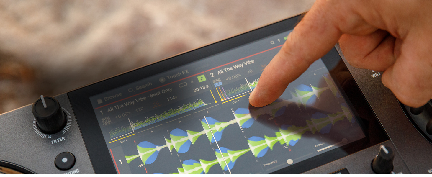 Numark Mixstream Pro Go: Портативний DJ-контролер з акумулятором, мікшер з розділенням STEM, динамік, Wi-Fi, сенсорний екран, сумісний з Serato DJ