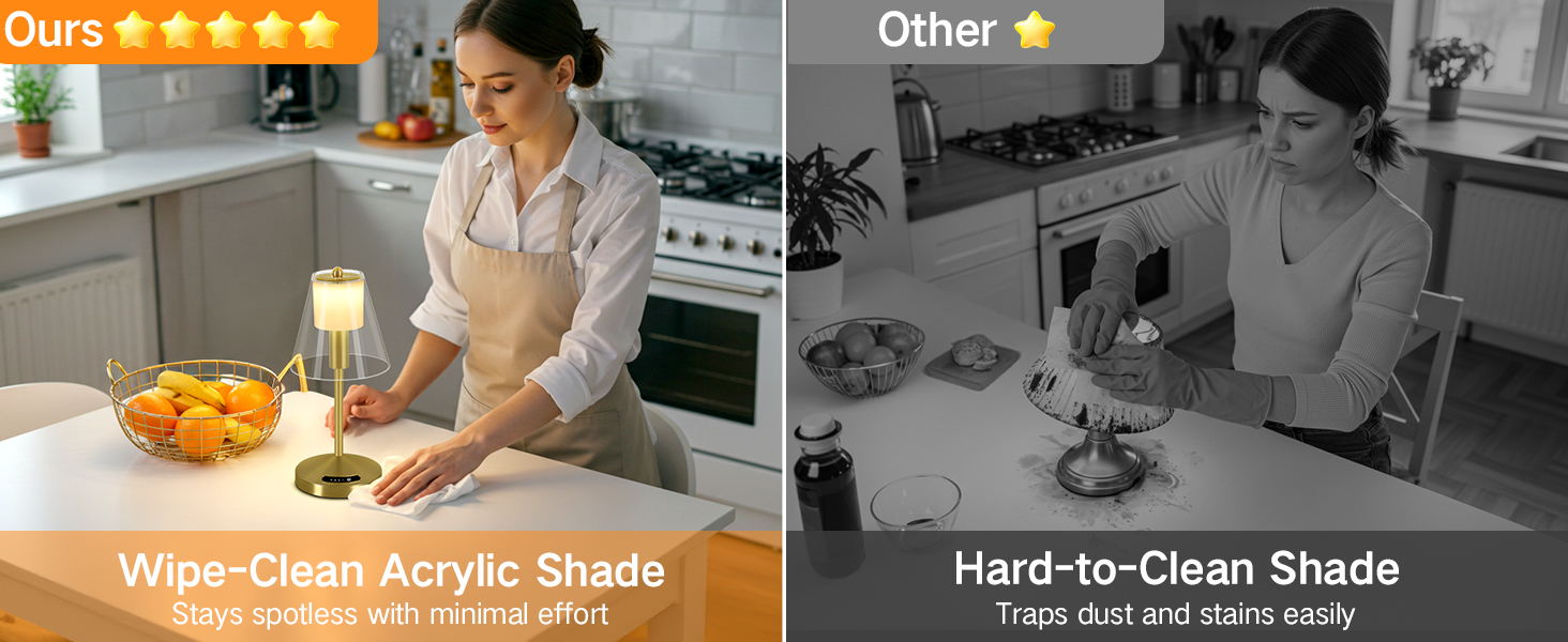 OUTON Бездротова настільна лампа Gold – LED лампа з торканням, регулювання яскравості, 3 режими кольору (3000K–6000K), акумулятор 4000mAh, USB-C, до 120 годин роботи, пам'ять, для спальні, бару та декору, золота