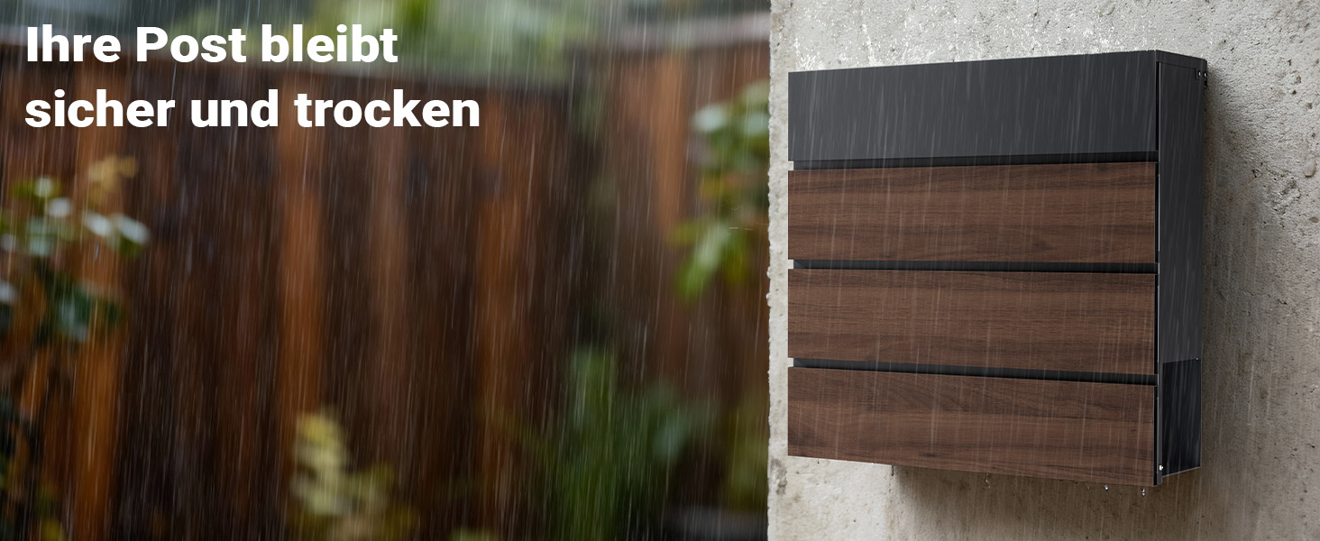 Поштова скринька настінна V63 Anthrazit з дерев'яним декором, сталь, з замком та м'якою кришкою, 410x130x370 мм