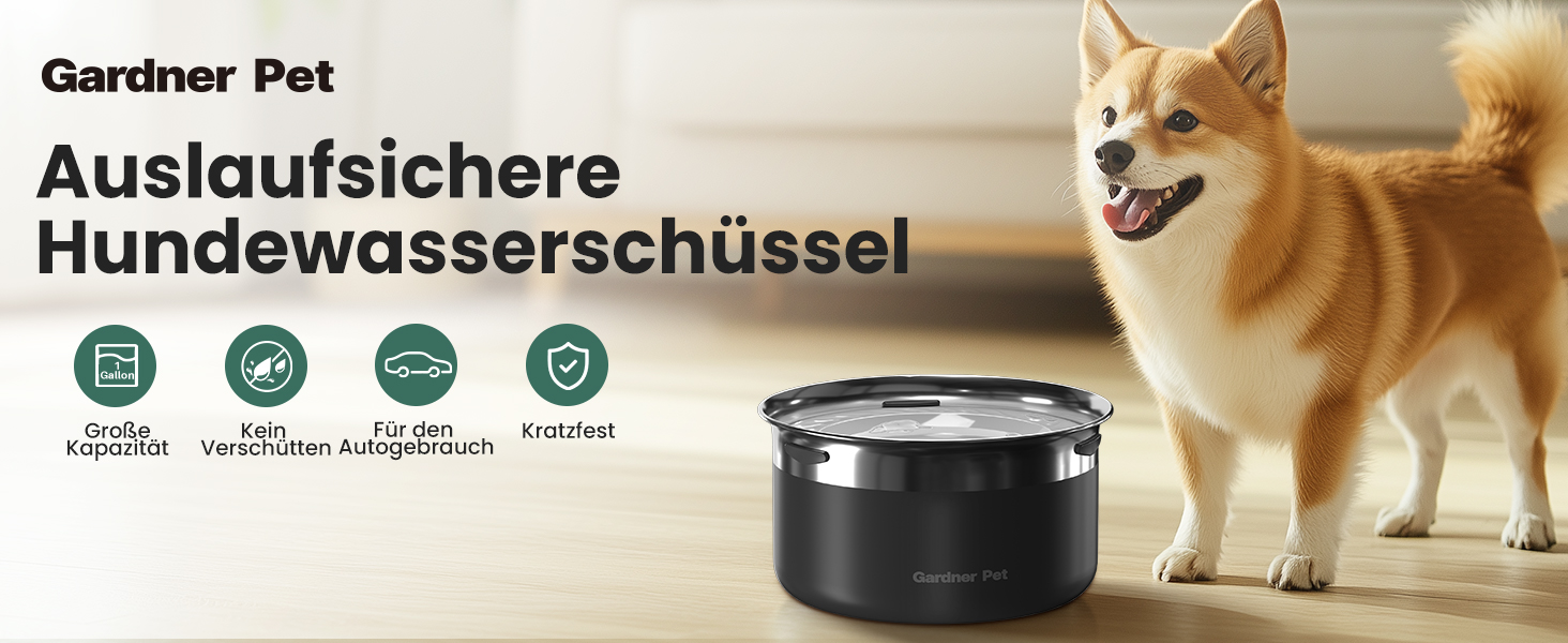Нержавійна миска для води для собак Gardner Pet, 3,85 л, без розбризкування, для великих собак, чорна