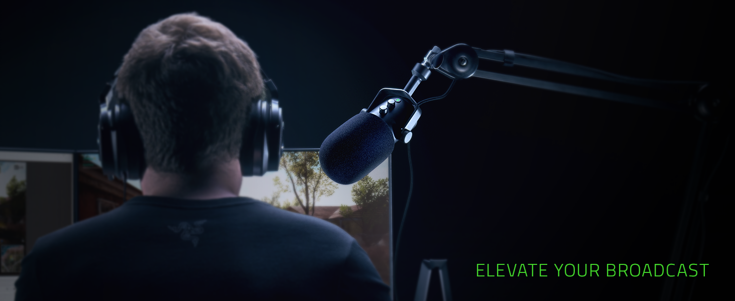 Razer Seiren X для PlayStation – USB конденсаторний мікрофон для стрімінгу PS4/PS5 (чорно-блакитний). З амортизатором, суперкардіоїда, кнопка вимкнення звуку