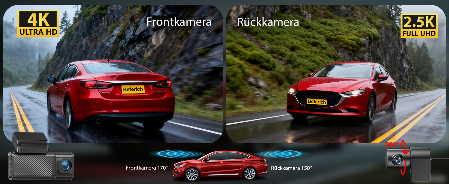 Автомобільний відеореєстратор 4K+2.5K з GPS та 5.8 GHz Wi-Fi, двоканальна камера з IPS-екраном 3.16