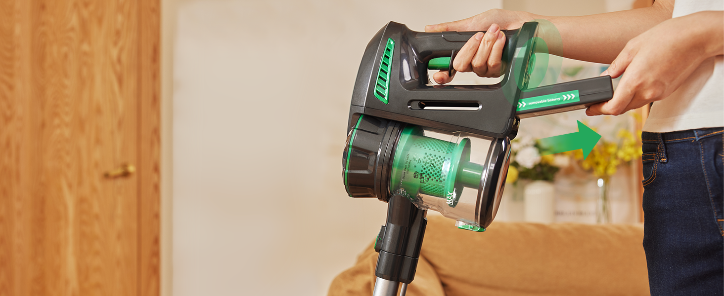 Бездротовий пилосос Vactidy Blitz V8: акумуляторний, 25KPa, 35 хв роботи, для твердих підлог, видаляє шерсть тварин, зелений