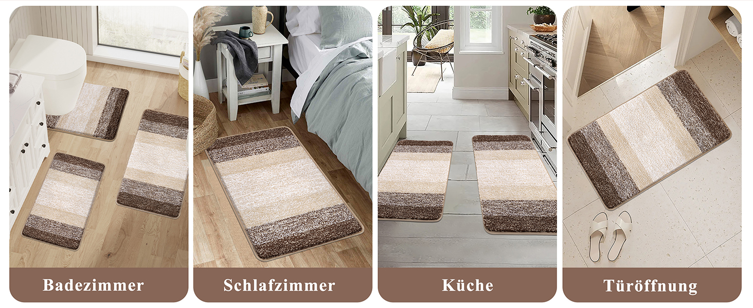 Enyhom 3-Piece Microfiber Bath Mat Set - Non-Slip Bathroom Rugs & Toilet Mat Set (Coffee, 45x65cm, 50x80cm, 50x60cm)