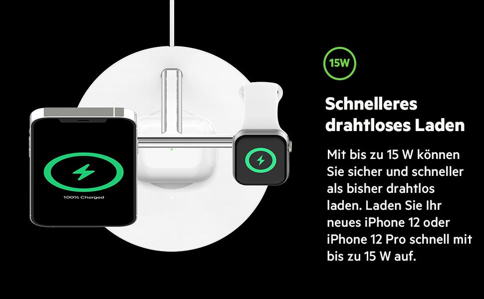 Belkin BoostCharge Pro 3-в-1 MagSafe Бездротове Зарядне Пристрої для iPhone 13, Apple Watch та AirPods (15W) - Білий