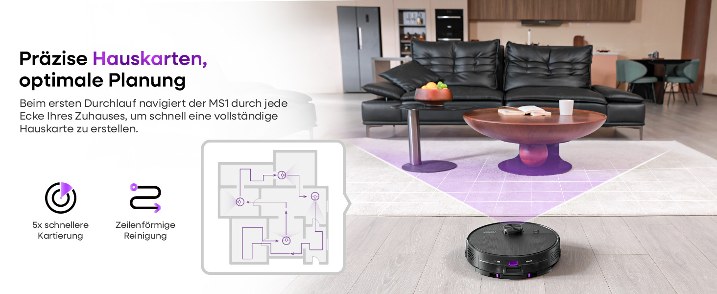 Робот-пилосос MONSGA з функцією миття, потужність 5000Pa, час роботи 180 хв, система захисту від спутання, навігація LiDAR, для килима, шерсті тварин, керування через додаток та пульт (чорний)