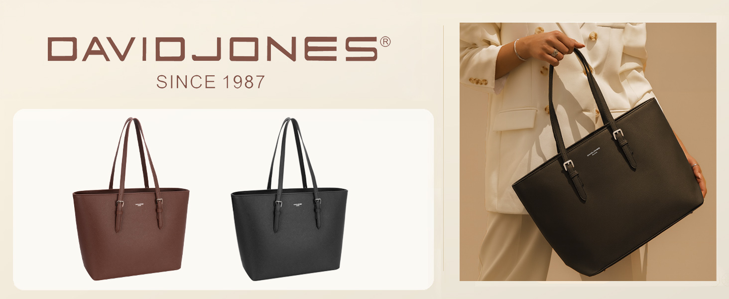Сумка жіноча David Jones Shopper Tote Bag PU шкіра A4 для ноутбука, роботи, навчання, подорожей - чорна