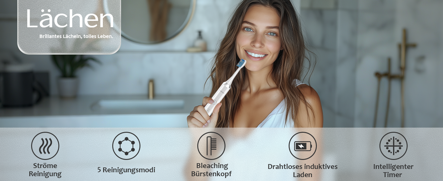 Електрична зубна щітка Lächen RM-H9, набір 2 шт. (біла та чорна) + 10 насадок, 5 режимів, з кейсами для подорожей