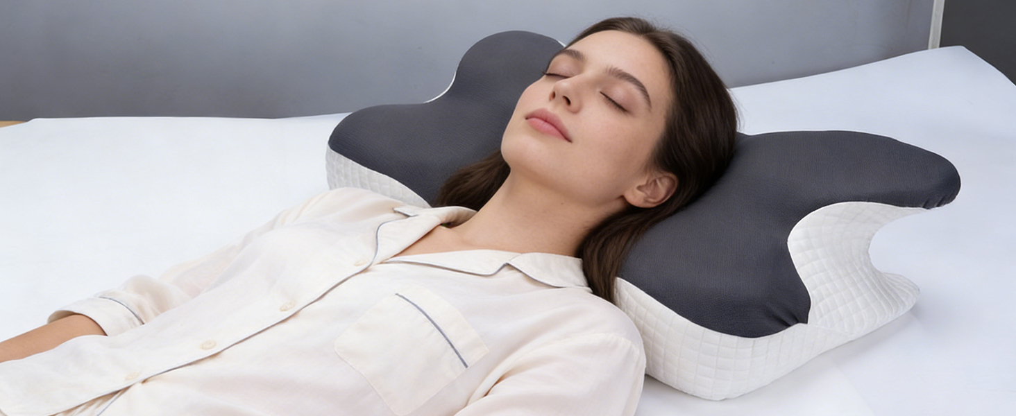 Подушка для шиї та голови з 3D підтримкою, Memory Foam, ергономічна для сну на боці, спині та животі (сіра, 60x33x10/17см)