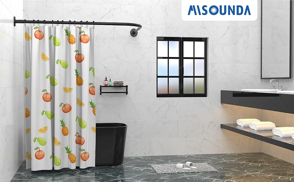 Штанга для душу L-подібна, регульована, 75-170 см, нержавіюча сталь, чорний колір, з кільцями для душу, для ванної кімнати, ванни, роздягальні