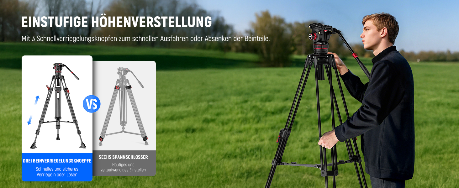 NEEWER Штатив відео 74' Pro з Fluid-головкою, QR-платформа, сумісний з DJI RS, для DSLR, максимальне навантаження 8 кг, LL37 (з серветкою)