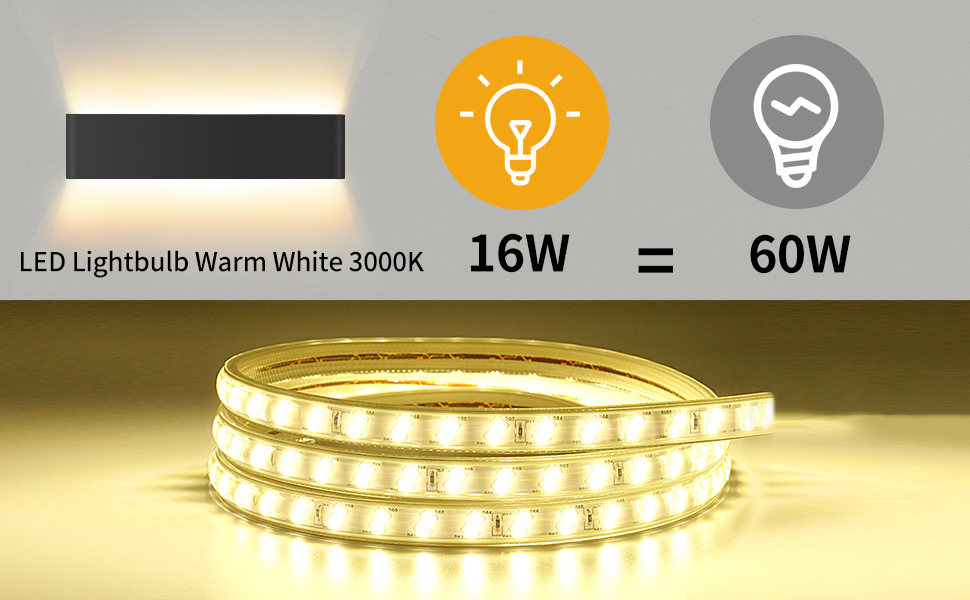Світлодіодна настінна лампа Lureshine Wandleuchte 16W, 40 см, чорний корпус, тепле світло 3000K для вітальні, спальні, коридору, сходи