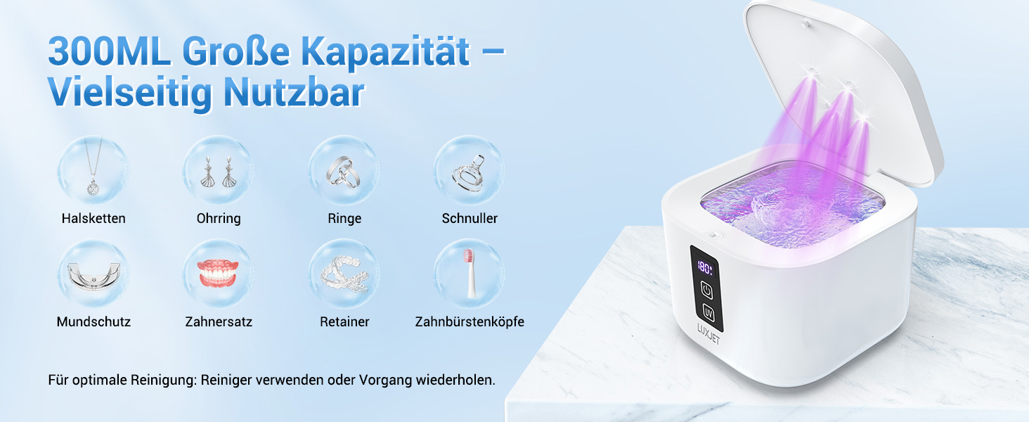 Ультразвуковий очищувач 48000Hz з УФ-дезінфекцією для зубних кап, брекетів, протезів та ювелірних виробів - 300 мл, 24 Вт