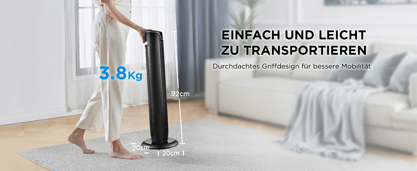 Вентилятор торгової марки Midea FZ10-17JR Elegant Tower Fan з дистанційним керуванням, таймером, потужність 45W, чорний колір