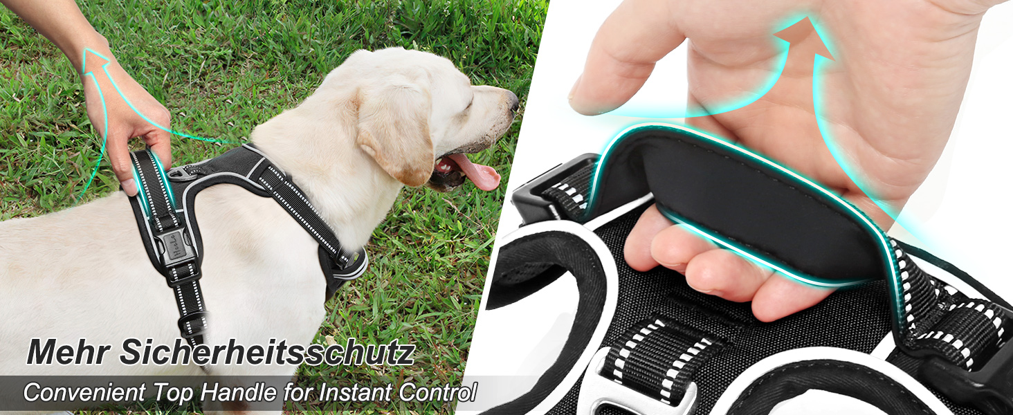 Шлейка для собак HEELE, No-Pull, для середніх собак, м'яка, дихаюча, регульована, світловідбиваюча, з м'яким ручним захопленням, чорна, розмір L