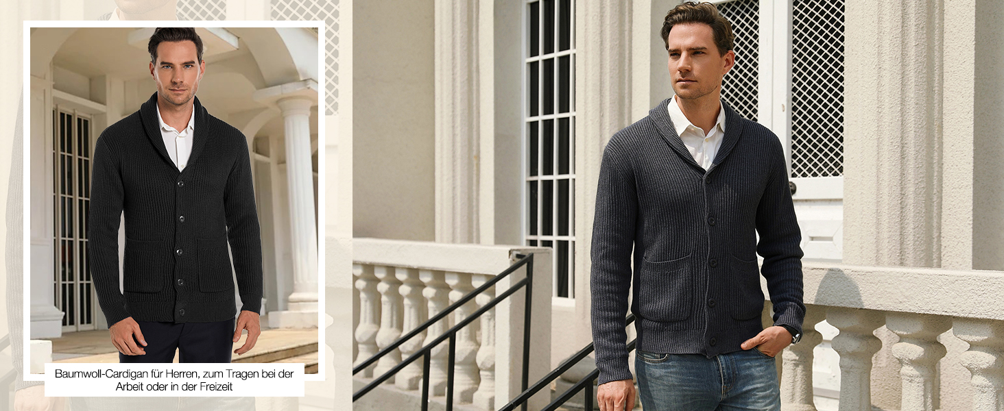 iClosa Кардиган чоловічий з V-подібним вирізом, легкий, в'язаний, з ґудзиками, чорний (Y-schwarz), XL