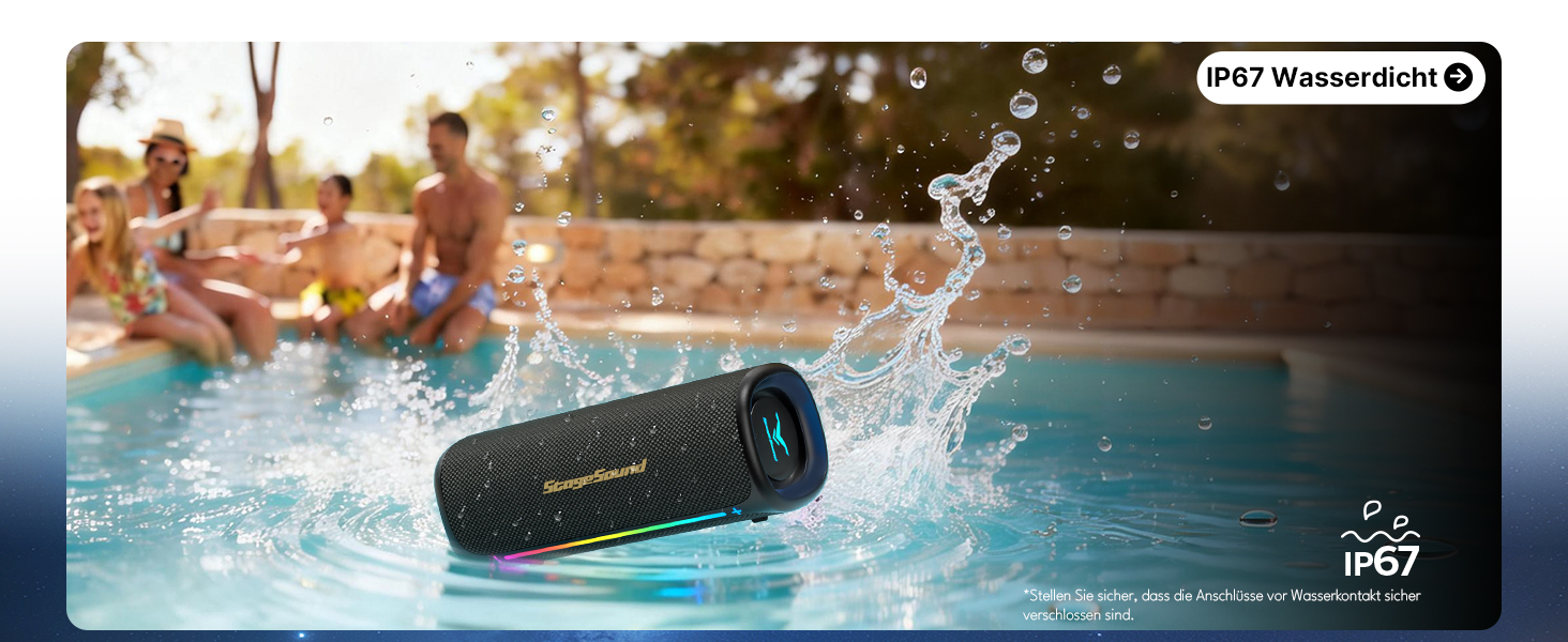Портативна Bluetooth колонка StageSound 40W з басами, RGB підсвіткою, IP67 водонепроникна, TWS стерео, 12 год автономії для подорожей, кемпінгу, вечірок