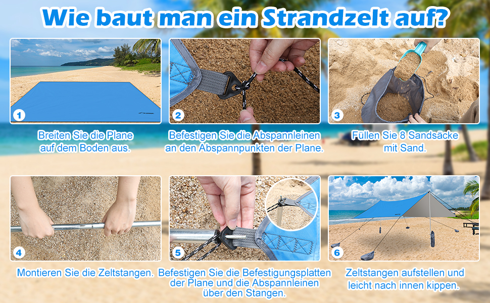 Намет WADEO для кемпінгу, водонепроникний, 4x3 м, з тентром та аксесуарами, ультралегкий, для відпочинку на природі - Хакі (3,6м x 3,6м, Синій)