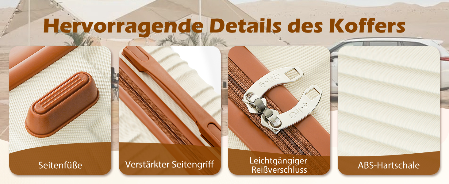 Набір валіз COOLIFE 6 шт: дорожній набір 16', 20', 24', 28' + сумка для подорожей та туалетна сумка | ABS, 360° колеса, TSA-замок для Європи, круїзів та навчання за кордоном – необхідний дорожній набір для сімейного відпочинку, білий/коричневий