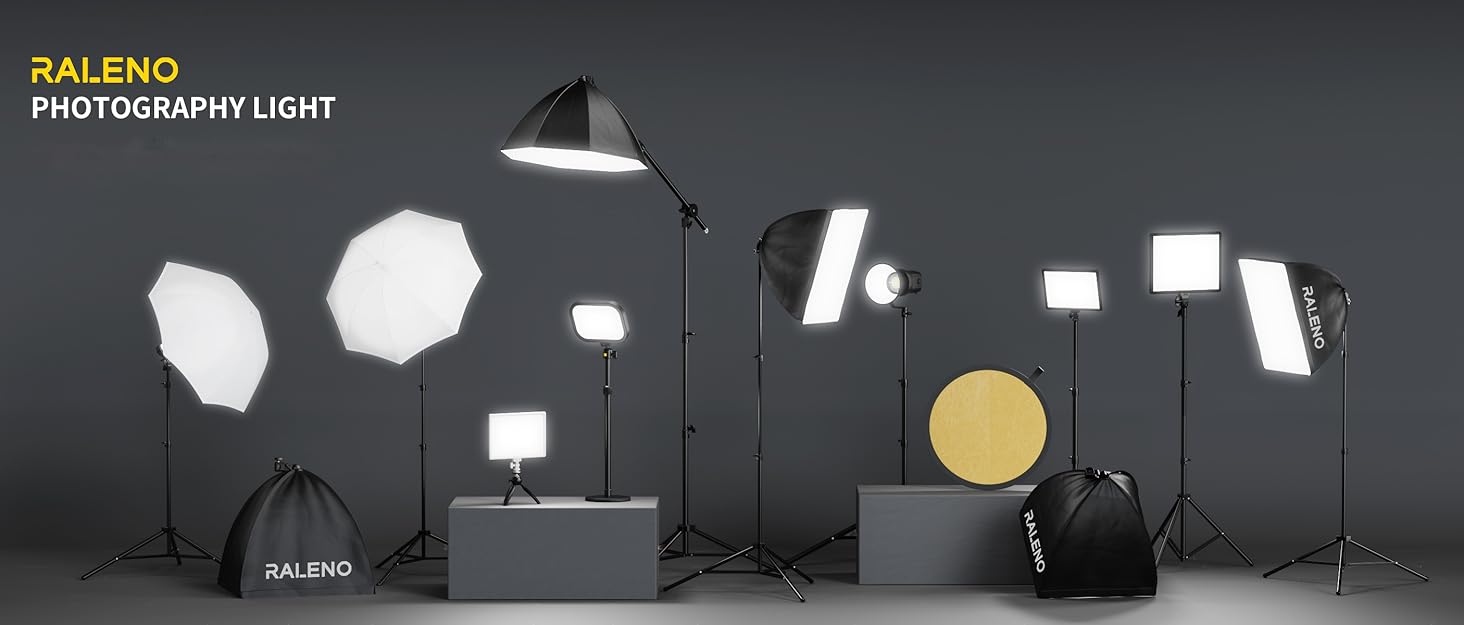 LED відеолампа RALENO з 192 LED, 2 шт. з штативом 180 см, зарядним акумулятором 8000mAh, регулюванням яскравості 0-100%, CRI95 для YouTube, TikTok, фото- та відеозйомки