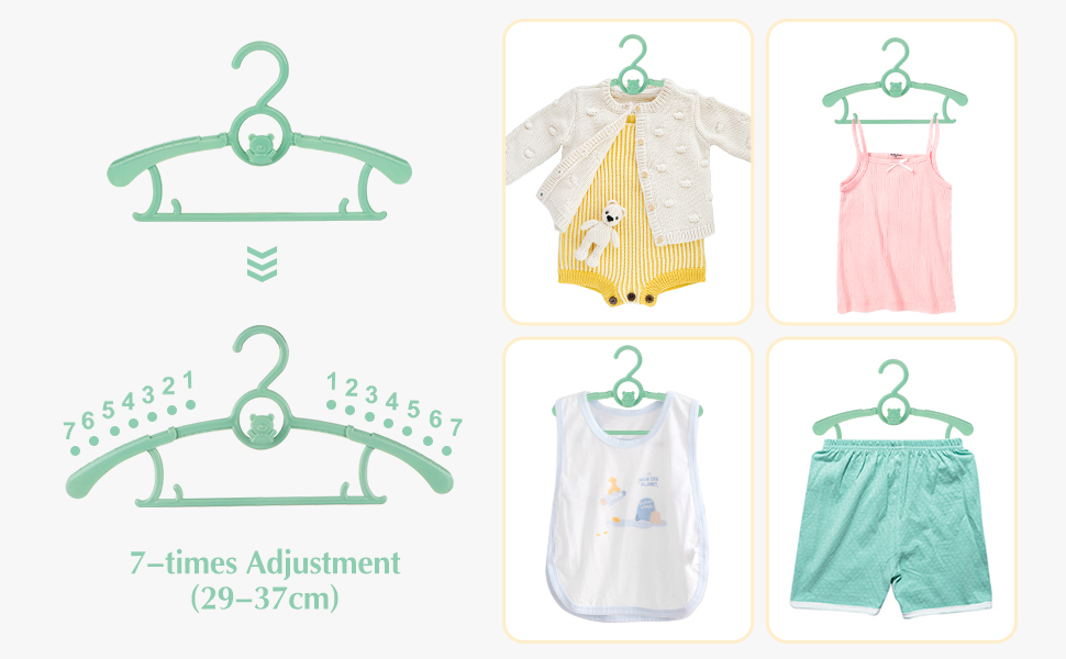 Набір дитячих вішалок для одягу 24 шт. Зростаючі вішалки для дітей з бантиками, нековзкі, для малюків та дошкільнят, кольорові