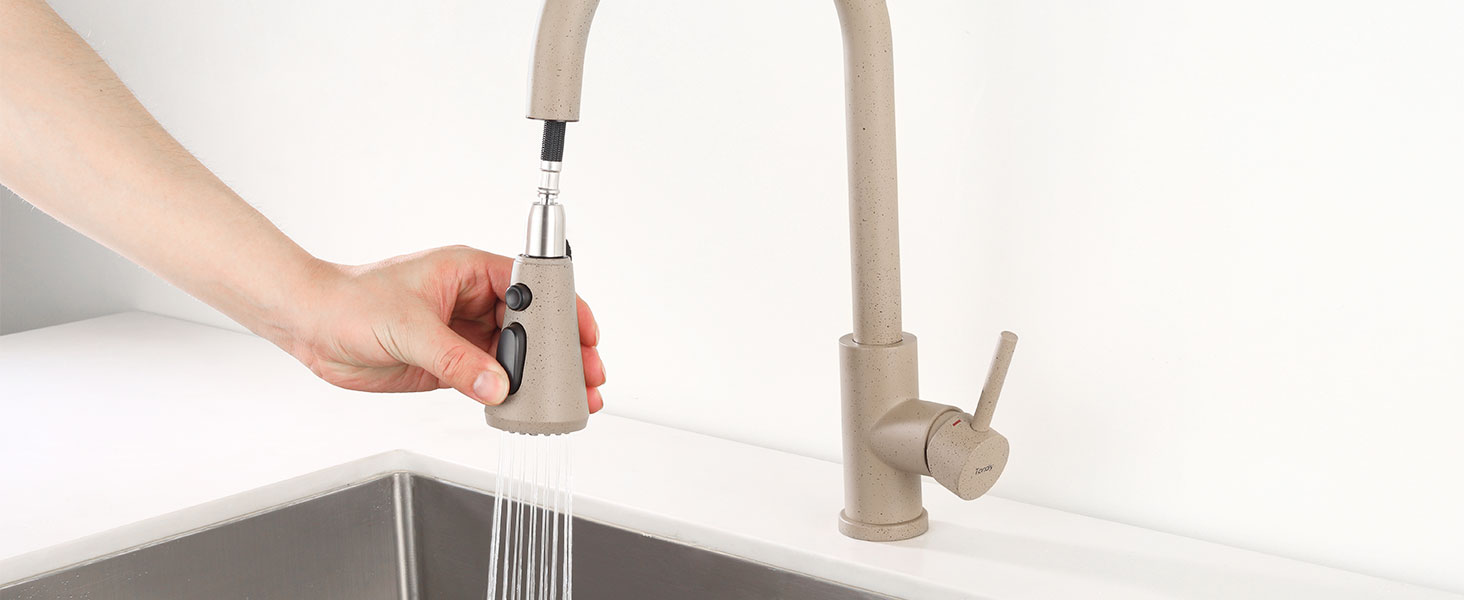 Кухонний змішувач з висувною лійкою, 3 режими струменя, поворотний на 360°, високого тиску, для кухні, матовий золотий