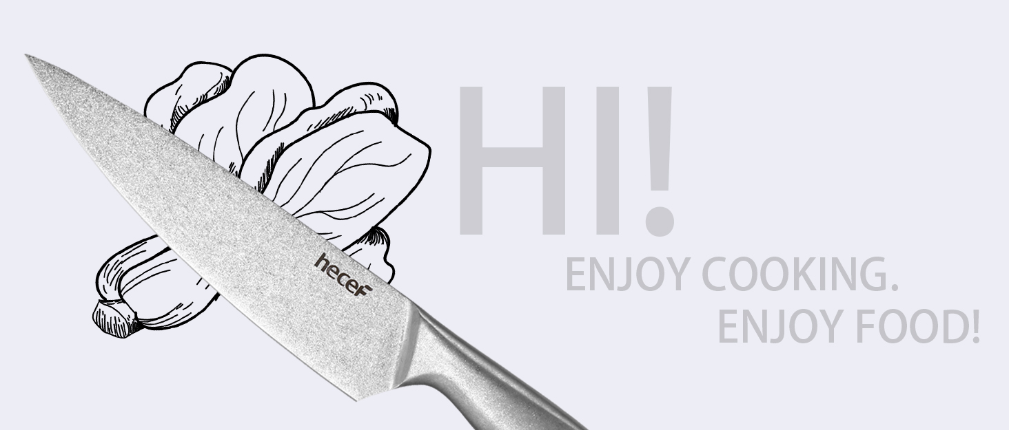 Набір ножів Hecef 14 предметів з бруском, кремового кольору, з антипригарним покриттям. Самозаточувальний ніжний блок, ергономічні ручки, компактний набір ножів для будь-якої кухні, безпечний для миття в посудомийній машині.