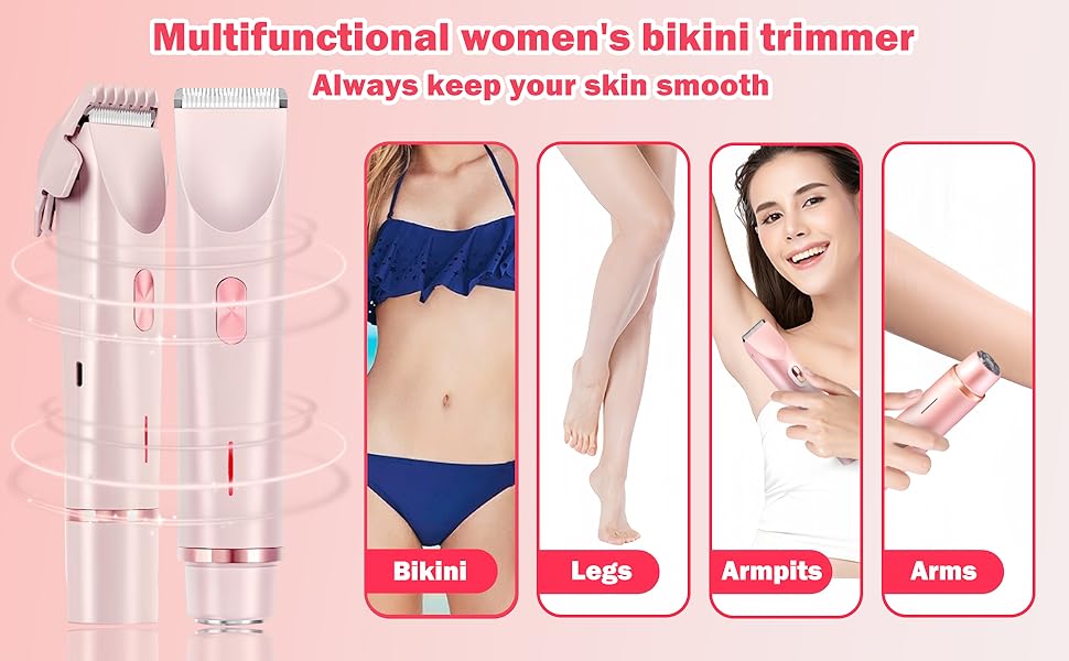 Електричний жіночий бритва 2-в-1 для тіла та зони бікіні, IPX7, USB-зарядка (Рожевий)