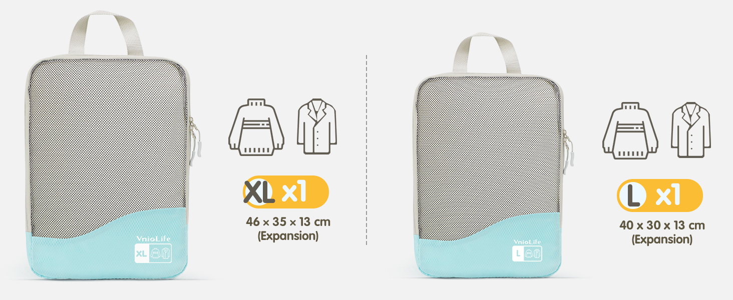 VnioLife Набори для пакування валізи: 8 шт. - Органайзер для подорожей, компресійні куби для валізи (Блакитний)