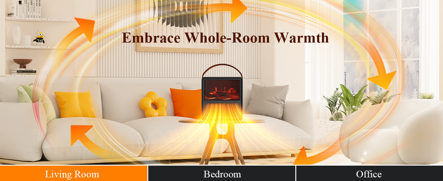 Електричний обігрівач Minthouz 1200W/800W з ефектом полум'я, термостатом та захистом від перегріву для дому та офісу