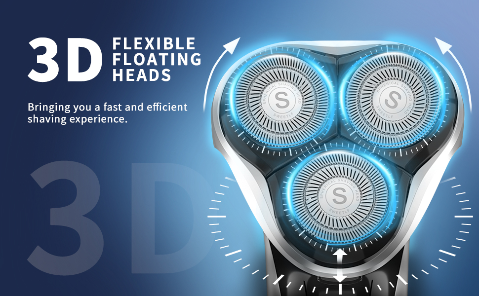 Електричний чоловічий бритва SweetLF SWS7105BK: мокрий/сухий, з тримером, IPX7, LCD-дисплей, 3 змінні насадки