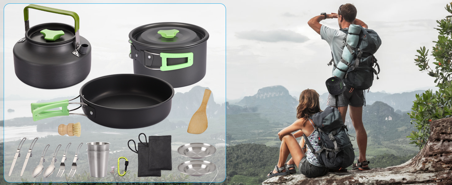 Набір посуду для кемпінгу PELLOR 17 предметів: алюмінієвий посуд для відпочинку на природі, кемпінгу, риболовлі, пікніка, походів та подорожей