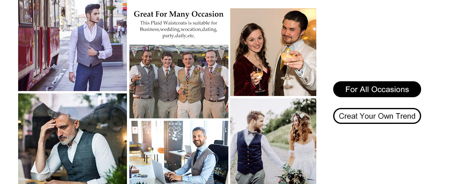 Жилет чоловічий HISDERN у клітинку, блакитний, для весілля та ділових зустрічей, бавовна