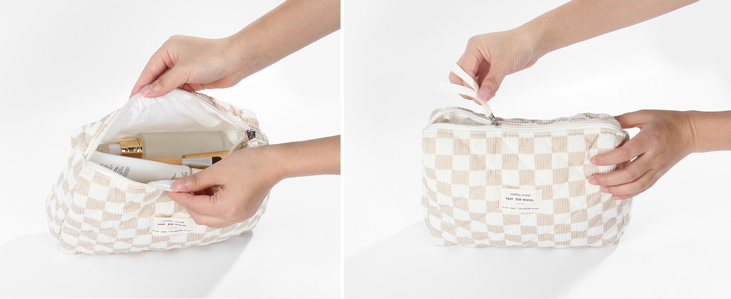 Набір косметичок 3 шт. з квітковим принтом, для подорожей та повсякденного використання | Косметичка для макіяжу для жінок та дівчат. Хакі в клітинку