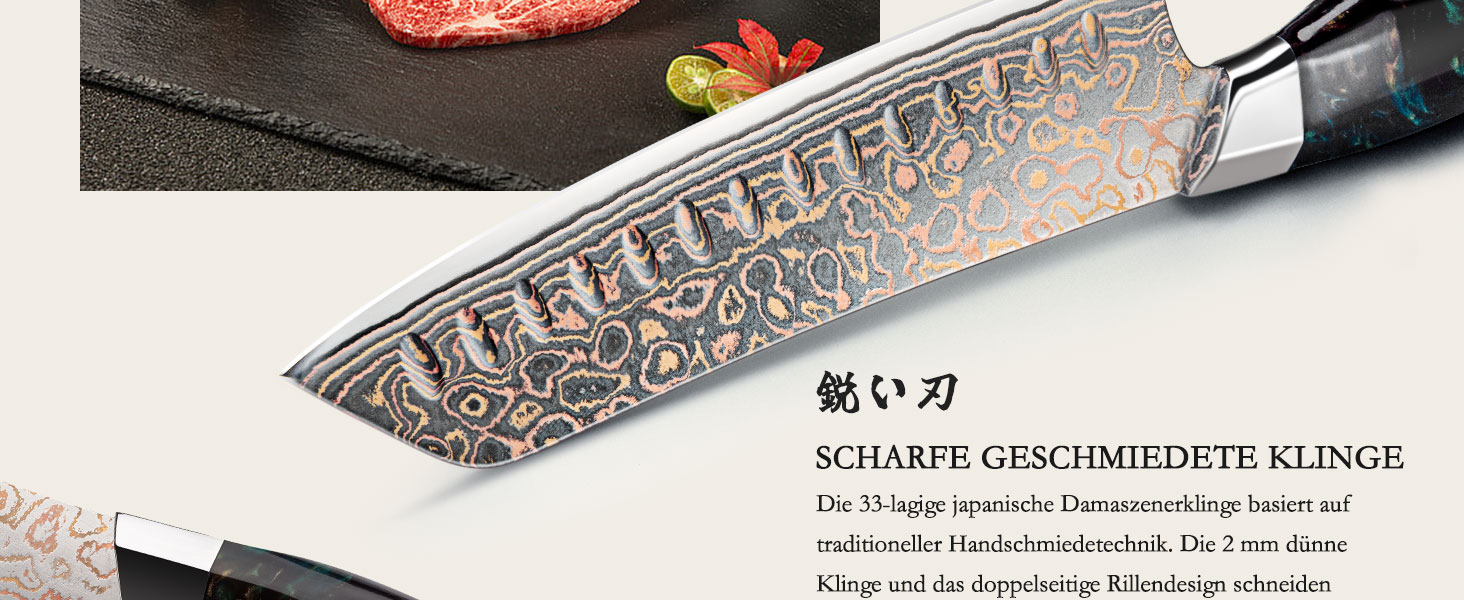 Японський ніж Santoku з дамаської сталі 18 см, ручка з акації, професійний, серія VENUS | SHAN ZU