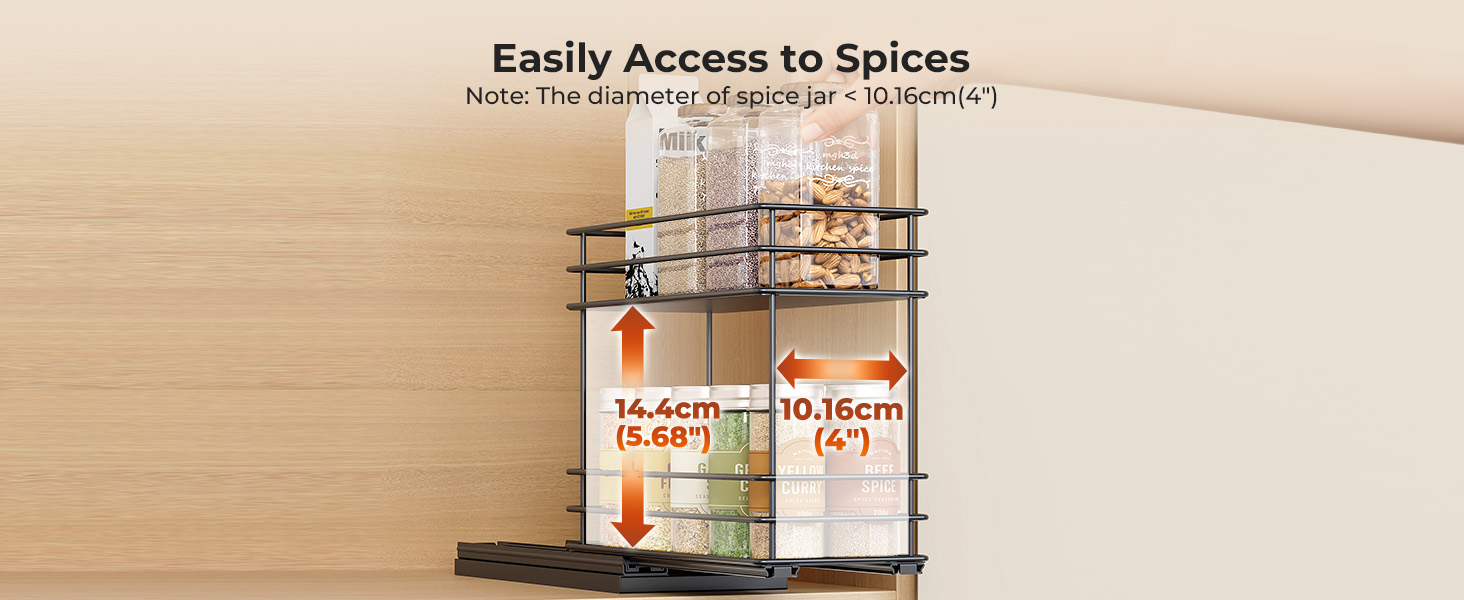 Організатор для спецій Orimade, висувна полиця для спецій, 3 шт., чорний