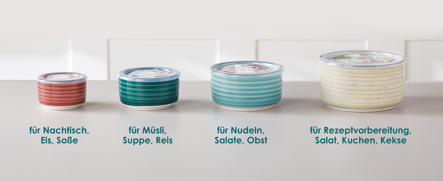 Набір керамічних супових та сервірувальних тарілок Vancasso Bonbon з кришкою (4 шт.) - для обіду, пікніка, кухні