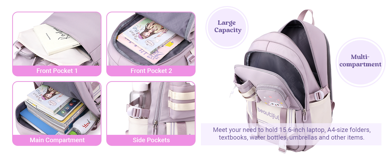 Дитячий рюкзак IvyH для дівчаток – велика місткість, водонепроникний, ідеальний для школи, 2-6 клас, фіолетовий