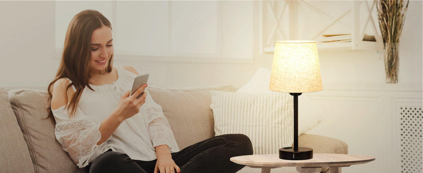 Настільна лампа Kakanuo з торшером, 2 шт., з USB-портом, диммуванням, LED, для спальні, вітальні, дитячої кімнати, офісу, бежевий лінолеум