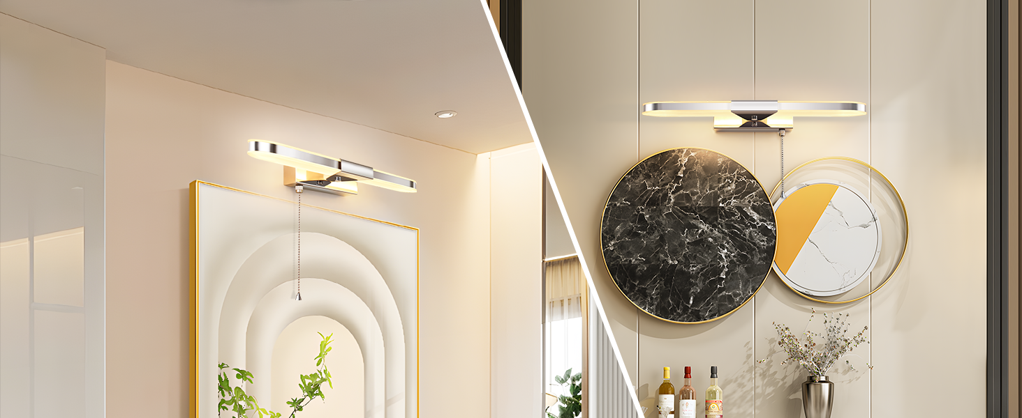 Світильник для ванної MantoLite LED з вимикачем, 40 см, 8 Вт, 3000K, настінна лампа для дзеркала з нержавіючої сталі й акрилу, сучасне підсвічування для готелю, ресторану