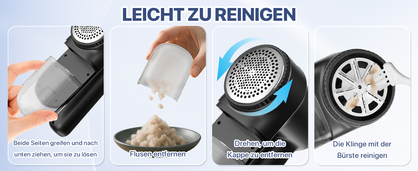 Електричний видалення ворсу Fusselrasierer: USB зарядка 2000mAh, LED-дисплей, 3 режими, 3 змінні насадки для одягу та ковдр (чорний)
