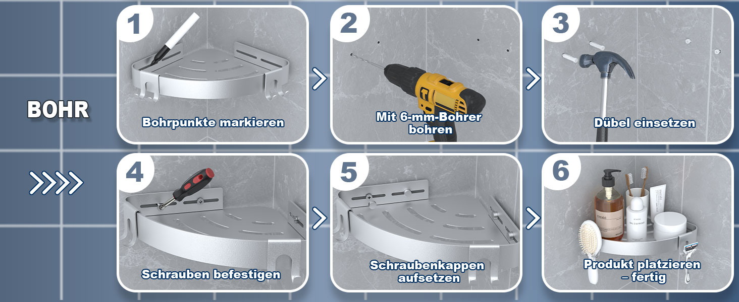 Поличка для душу кутова без свердління, шампунь-холдер, захист від іржі, 2 шт. (срібло)