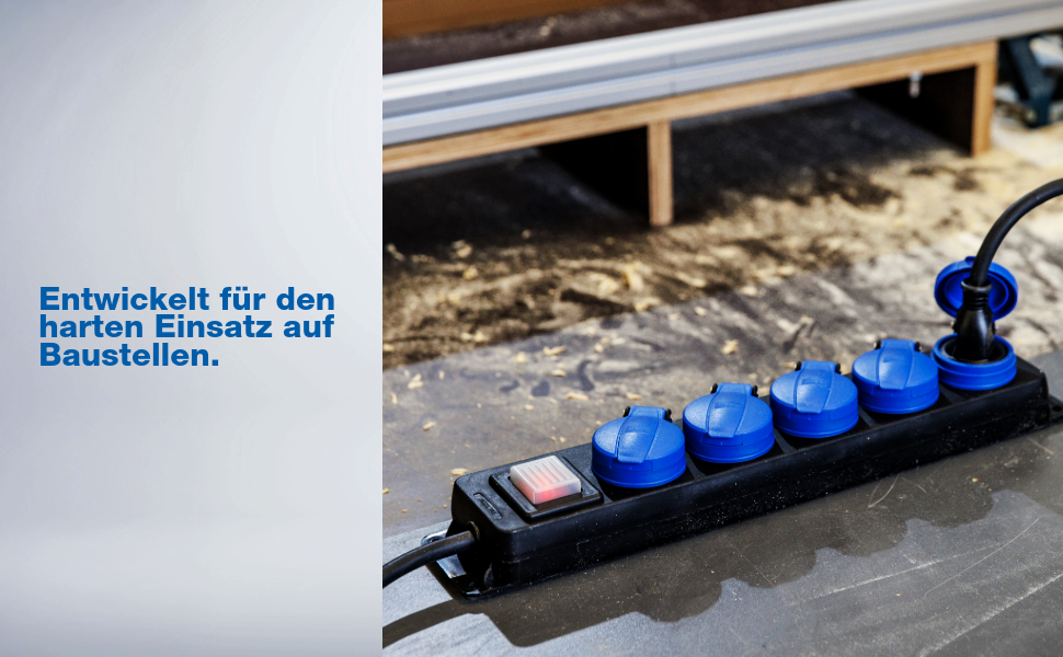 Розподільник розеток Schwabe 3-fach з вимикачем, заземленням, кришкою, 1.5 м, для зовнішнього використання, 230V, 16A, IP44, чорний, синій